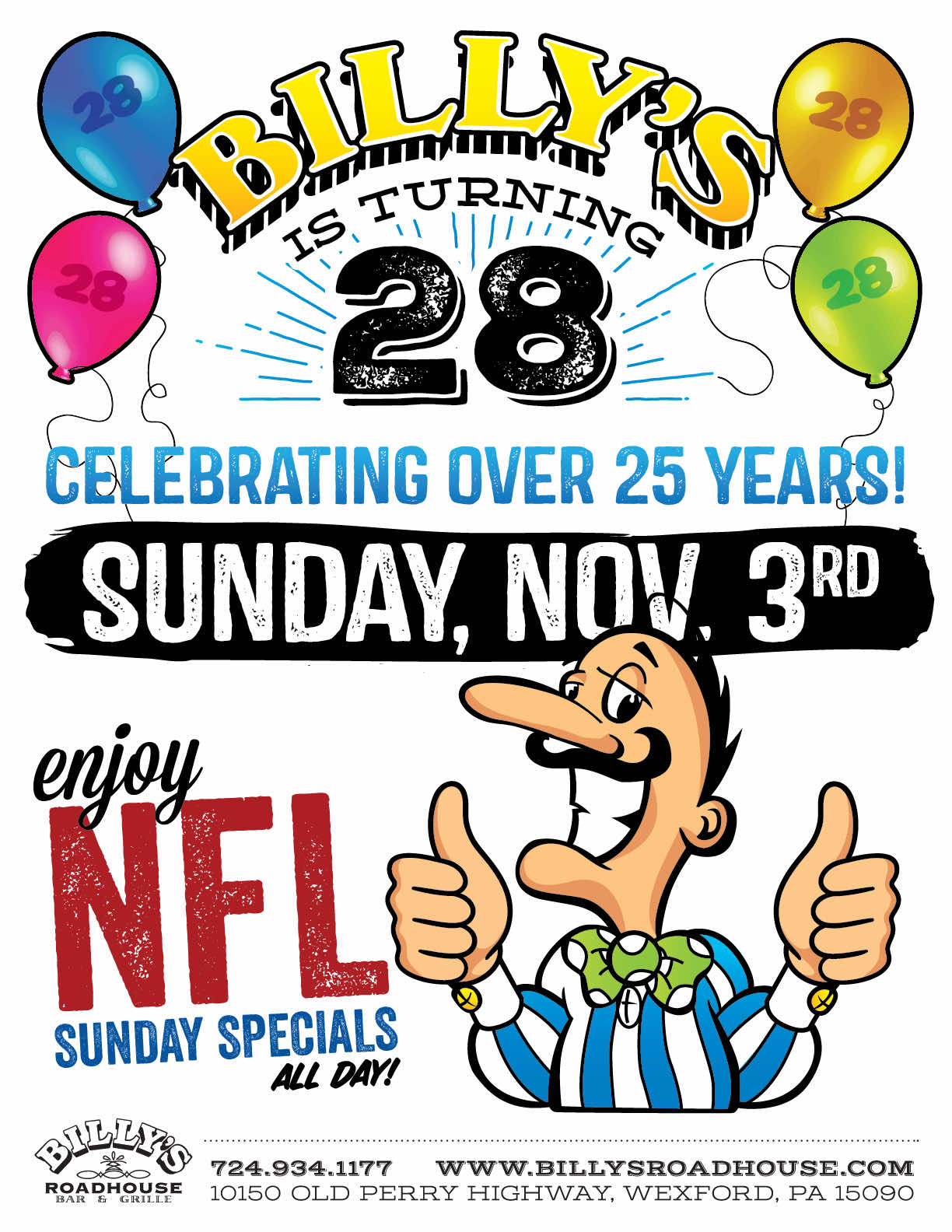 Billy's Roadhouse is turning 28!