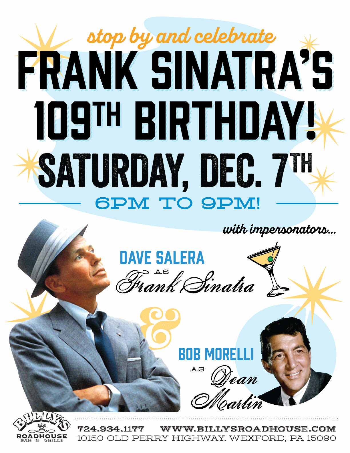 Celebrate Frank Sinatra's Birthday at Billy's Roadhouse!