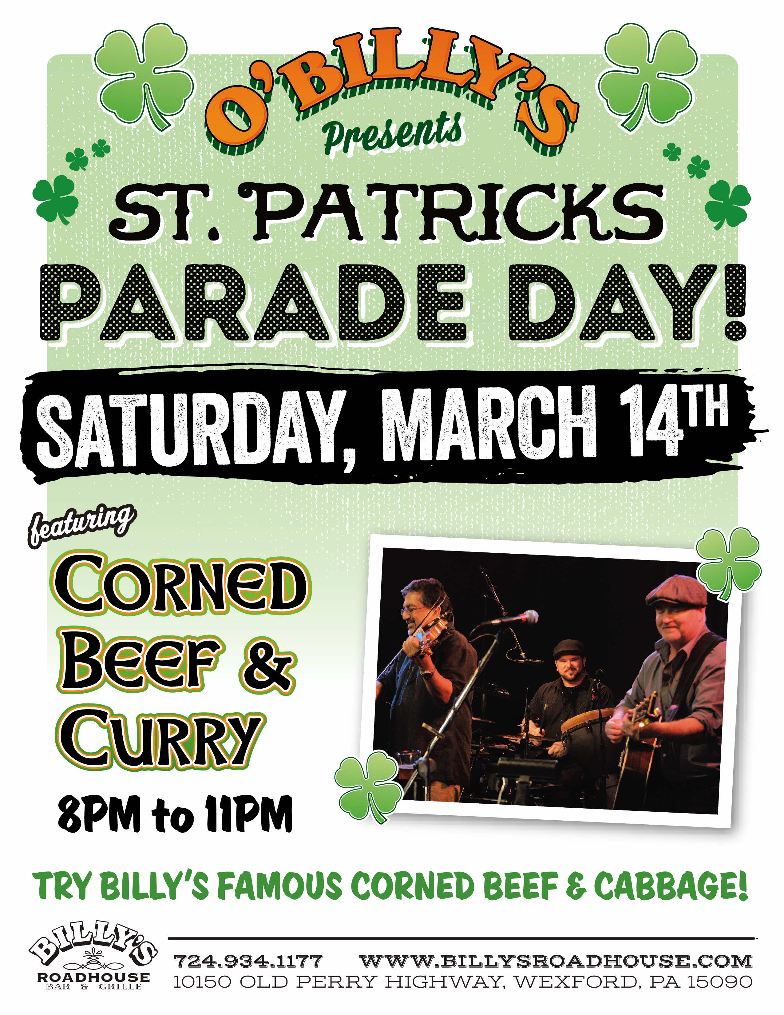 St. Patricks Parade Day at Billy's Roadhouse!