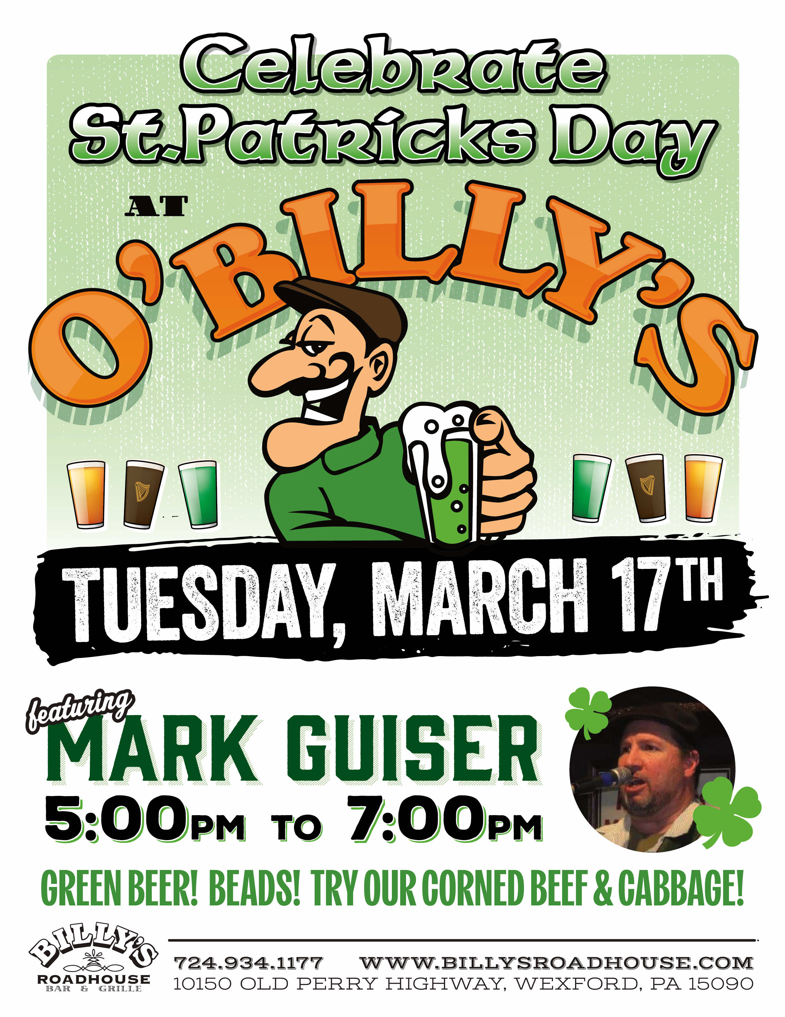 St. Patrick's Day at Billy's Roadhouse!
