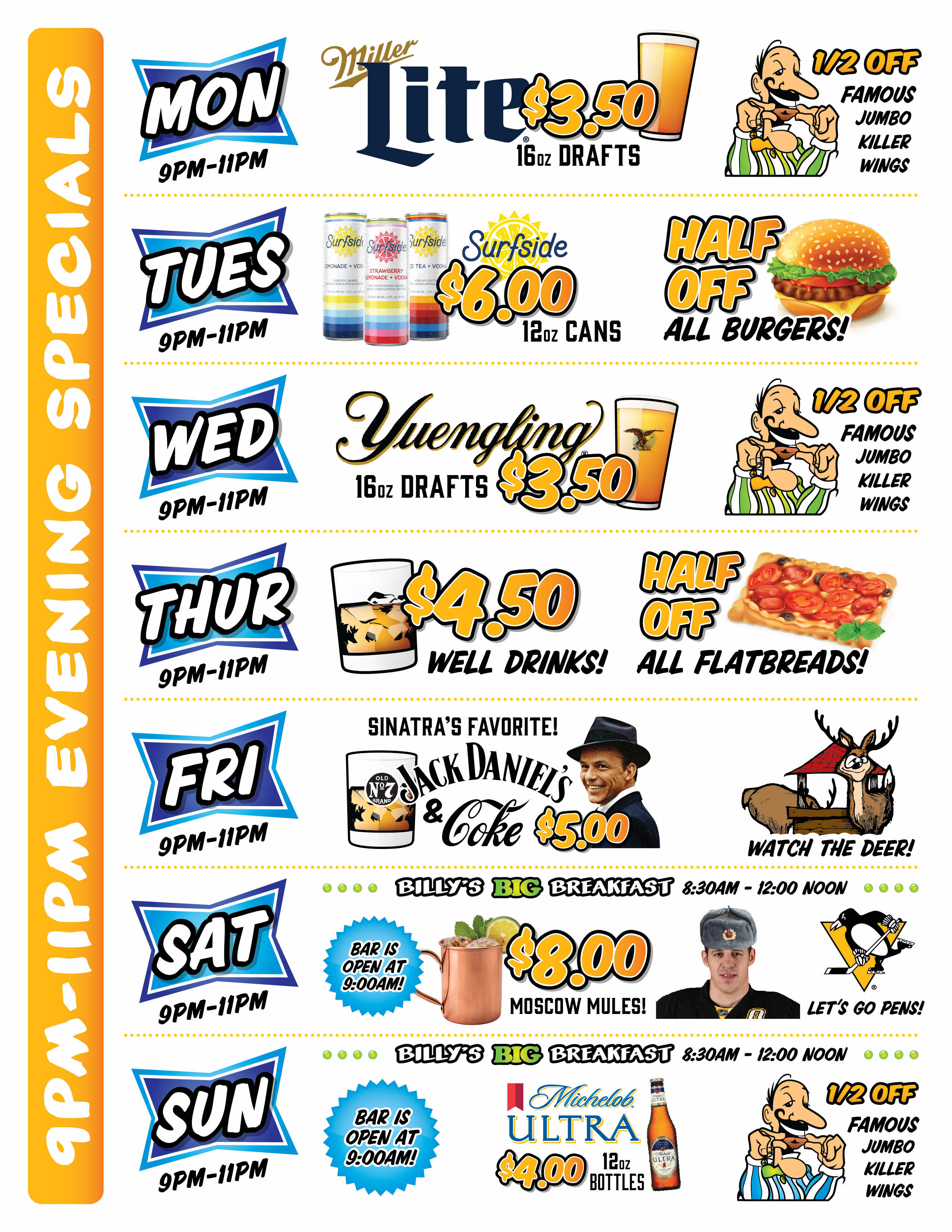 Billy's Roadhouse Evening Specials